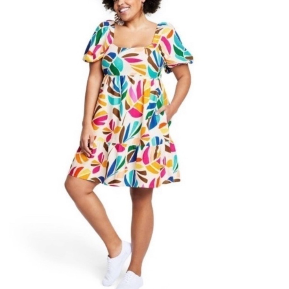 Tabitha Brown Target Puff Sleeve Dress Linen Blend Womens XS